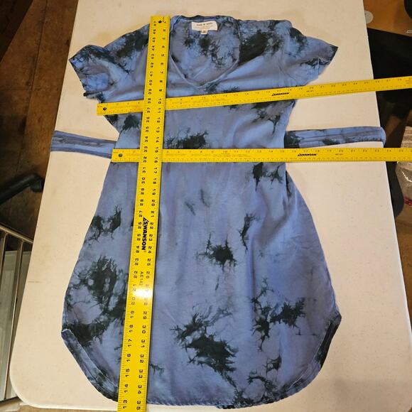 Anthropologie Cloth & Stone Liv Tie Front Blue Tie Dye Mini Dress Size S 3367 - Picture 7 of 10